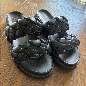 Women's Sage Braided Footbed Sandals - A New Day Black Size 7.5